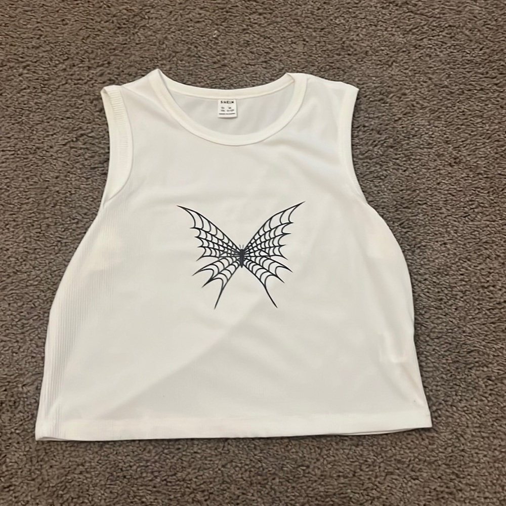 SHEIN Girls Butterfly Print Rib-knit Tank Top